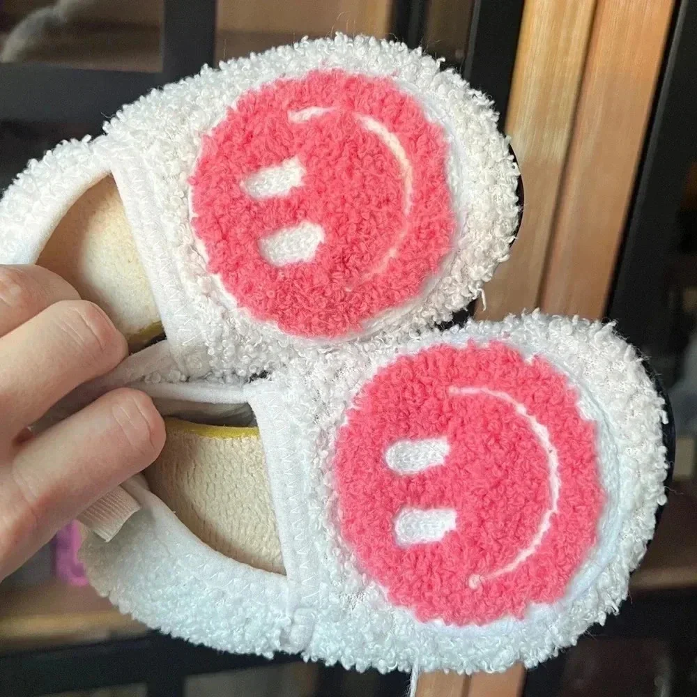 Smiley Face slippers toddler girl Stoney clover fuzzy Sherpa hard sole Amazon